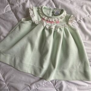 Vintage 60s Carter’s Mint Green Eyelet Baby Dress – 12 Months